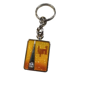 April Birth Stone Zodiac Keychain Gold Orange Tone Glitter. Spire